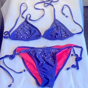 Blue and silver string bikini M